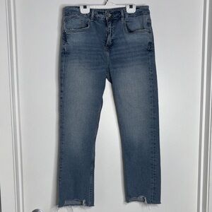 Zara Denim Straight Leg Jeans with Distressed Hem